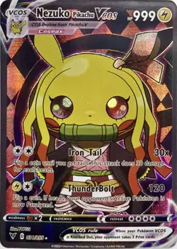 Nezuko Pikachu V Demon Slayer Cosplay Pokemon TCG YWGS Custom Fan Art Holo Card - Image 1