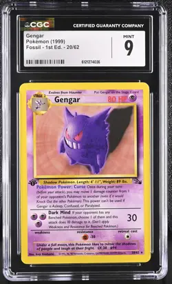 CGC 9 MINT Gengar 1999 Fossil 1st Edition 20/62 Pokemon Card - Image 1