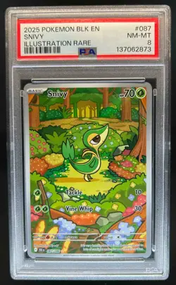 2025 Pokemon Black Bolt Snivy Illustration Rare #087/086 PSA 8 - Image 1