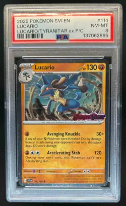 2025 Pokemon Prismatic Evolutions Lucario Tyranitar EX PC Lucario #114 PSA 8 - Image 1