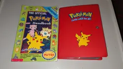 Vintage Pokemon Card Lot 215 Cards Red Binder Pikachu 1999 Official Handbook - Image 1