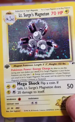 Lt. Surge's Magneton Holo Swirl 1st Edition NM 8/132 Gym Heroes Pokemon - Image 3