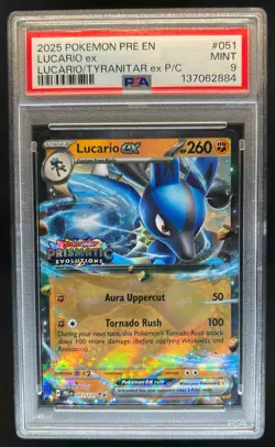 2025 Pokemon Prismatic Evolutions Lucario Tyranitar EX PC Lucario EX #051 PSA 9 - Image 1