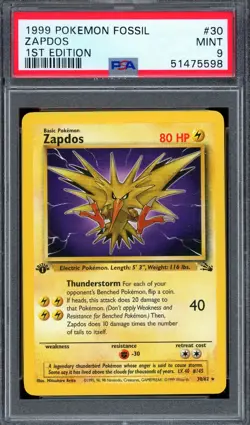 PSA 9 Pokemon 1999 1st Edition Fossil Zapdos Rare #30 - Image 1