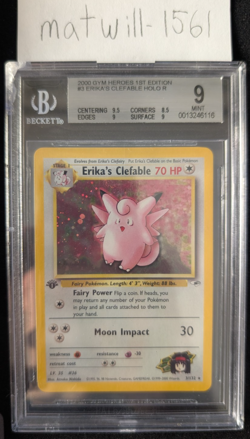 2000 Pokemon Gym Heroes 1st Edition Erika's Clefable Holo Rare #3/132 BGS 9 - Image 1
