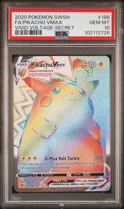 2020 Pokemon Sword & Shield Vivid Voltage Pikachu VMAX #188 FA Secret PSA 10 GEM - Image 1