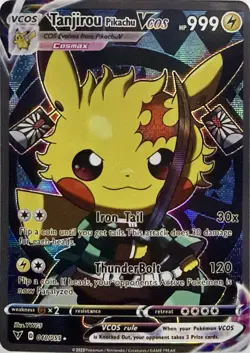 Tanjirou Pikachu Demon Slayer Cosplay Pokemon TCG YWGS Custom Fan Art Holo Card - Image 1