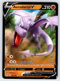 Aerodactyl V 092/196 2022 Lost Origin Pokemon Card TCG Full Art Ultra Rare - Nm - Image 1