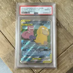 Pokemon Slowpoke & Psyduck GX Alternate Full Art TAG TEAM Unified Minds PSA 10 - Image 1
