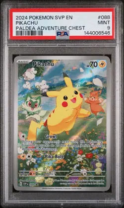 2024 POKEMON SVP EN-SV BLACK STAR PROMO PALDEA ADVENTURE CHEST PIKACHU PSA 9 - Image 1