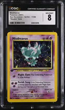 CGC 8 Misdreavus Neo Revelation 1st Edition 11/64 Double Holo Pokemon Card - Image 1