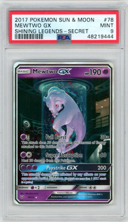 2017 Pokemon Shining Legends Mewtwo GX Secret Rare #78/73 — PSA 9 MINT - Image 1