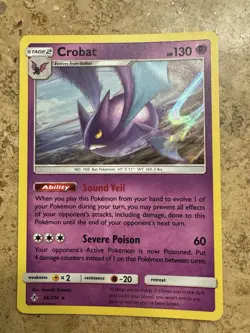 Pokemon TCG Crobat 66/214 Sun & Moon Unbroken Bonds Holo Rare Card - Image 1