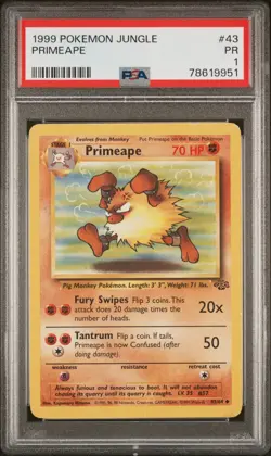 Primeape 43/64 PSA 1 Jungle Unlimited POP 1 Pokemon Card Vintage WOTC Pokemon - Image 1