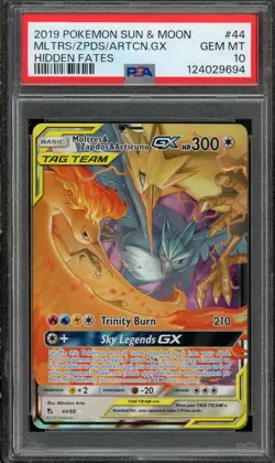2019 POKEMON SUN & MOON HIDDEN FATES #44 MOLTRES & ZAPDOS & ARTICUNO GX PSA 10 - Image 1