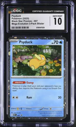 2025 CGC 10 Graded Pokemon Psyduck 007 Mega Evolution 3-pack Blister - Image 1