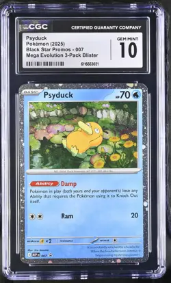 2025 CGC 10 Graded Pokemon Psyduck 007 Mega Evolution 3-pack Blister - Image 1