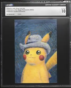 2023 CGC 10 Graded Pokemon Pikachu Grey Felt Hat Pokemon Center Postcard Set - Image 1