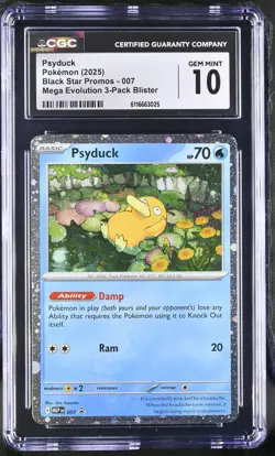 2025 CGC 10 Graded Pokemon Psyduck 007 Mega Evolution 3-pack Blister - Image 1