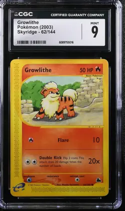 2003 CGC 9 Graded Pokemon Growlithe 62/144 Skyridge - Image 1