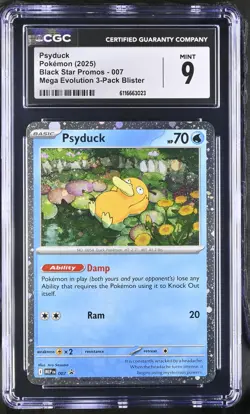 2025 CGC 9 Graded Pokemon Psyduck 007 Mega Evolution 3-pack Blister - Image 1