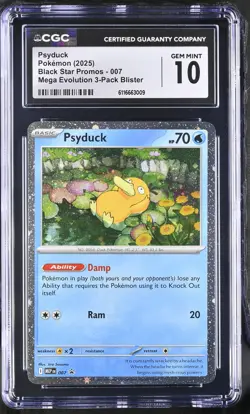 2025 CGC 10 Graded Pokemon Psyduck 007 Mega Evolution 3-pack Blister - Image 1