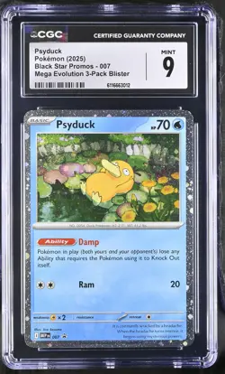 2025 CGC 9 Graded Pokemon Psyduck 007 Mega Evolution 3-pack Blister - Image 1