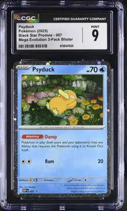 2025 CGC 9 Graded Pokemon Psyduck 007 Mega Evolution 3-pack Blister - Image 1