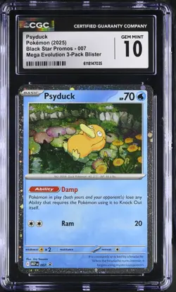 2025 CGC 10 Graded Pokemon Psyduck 007 Mega Evolution 3-pack Blister - Image 1