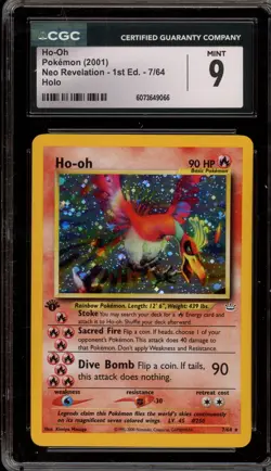 Pokemon Ho-Oh Neo Revelation 1st Edition DOUBLE HOLO ERROR #7 CGC 9 Mint - Image 1