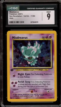 Pokemon Misdreavus Neo Revelation 1st Edition DOUBLE HOLO ERROR #11 CGC 9 Mint - Image 1