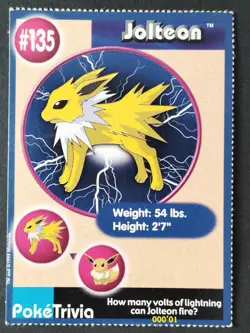 Jolteon #135 Burger King PokeTrivia Perforated Card, Pokemon 1999 (MP) - Image 1