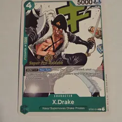 Bandai One Piece CCG X.Drake Super Pre-Release Character Card ST02-014 English - Image 1