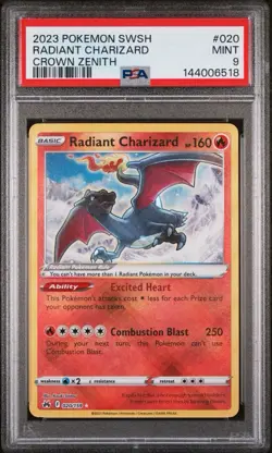 2023 POKEMON SWORD & SHIELD CROWN ZENITH #020 RADIANT CHARIZARD PSA 9 - Image 1