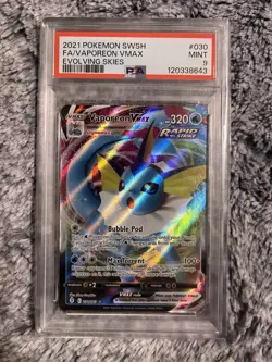 2021 POKEMON SWORD & SHIELD EVOLVING SKIES #030 FULL ART/VAPOREON VMAX PSA 9 - Image 1