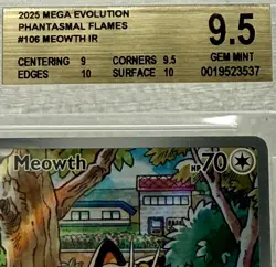 Pokemon Meowth IR 106/094 Phantasmal Flames BGS 9.5 GEM MINT Gold Label - Image 3