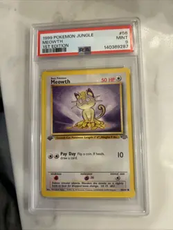 1999 Pokemon Jungle Meowth 1st Edition No. 56 PSA 9 - Image 1