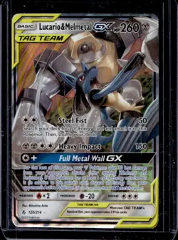 2019 Pokemon SM Unbroken Bonds Lucario Melmetal Tag Team Holo #120/214 - Image 1