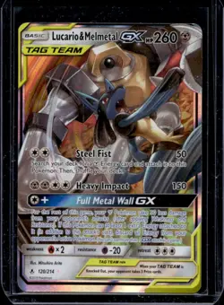 2019 Pokemon SM Unbroken Bonds Lucario Melmetal Tag Team Holo #120/214 - Image 1