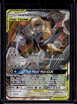 2019 Pokemon SM Unbroken Bonds Lucario Melmetal Tag Team Holo #120/214 - Image 1