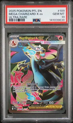 2025 POKEMON PFL EN-PHANTASMAL FLAMES ULTRA RARE #109 MEGA CHARIZARD X EX PSA 10 - Image 1