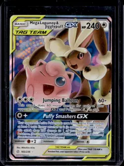 2019 Pokemon SM Cosmic Eclipse Mega Lopunny Jigglypuff Tag Team Holo #165/236 - Image 1