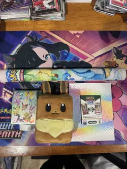 Pokemon TCG Prismatic Evolutions SPC Eevee Playmat, Deck Box, And Sleeves! New! - Image 1