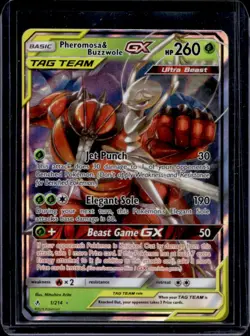 2019 Pokemon SM Unbroken Bonds Pheromosa Buzzwole Tag Team Holo #1/214 - Image 1