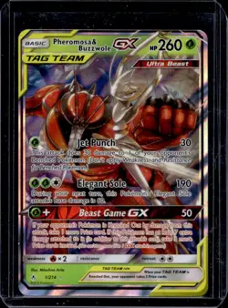 2019 Pokemon SM Unbroken Bonds Pheromosa Buzzwole Tag Team Holo #1/214 - Image 1