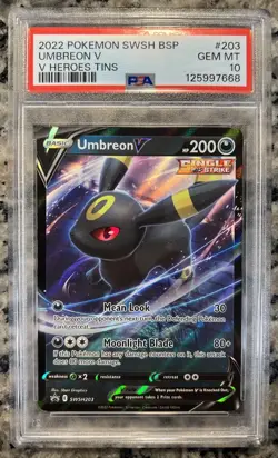 2022 Pokemon Umbreon V Heroes Tins Black Star Holo Promo SWSH203 PSA 10 - Image 1