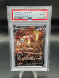 Pokemon Entei V GG36/GG70 2023 Crown Zenith Ultra Rare Card - PSA 10 GEM MINT - Image 1