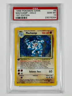 1999 POKEMON BASE SET 1ST EDITION #8 MACHAMP-HOLO PSA 10 - Image 1