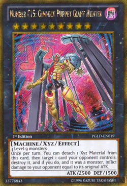 YUGIOH NUMBER C15: GIMMICK PUPPET GIANT HUNTER GOLD SECRET RARE PGLD-EN019 NM - Image 1
