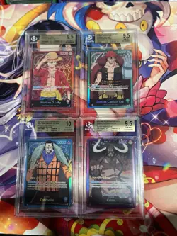 One Piece Monkey D. Luffy Super Pre Release Leader BGS 9.5 (Includes Other 3) - Image 1